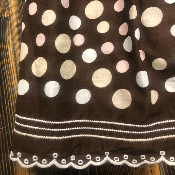 Joe Benbasset Full A-line Brown Skirt w/Pink/Yellow Polka Dots & Embroidery Edge - Picture 2 of 6